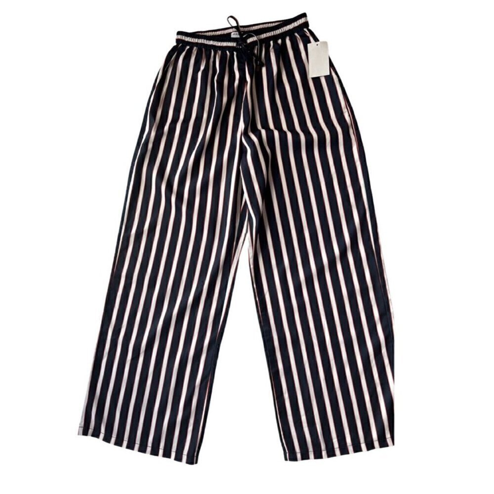 Madisonne Womens Blue Striped Drawstring Wide leg Pants Size S - Picture 11 of 14